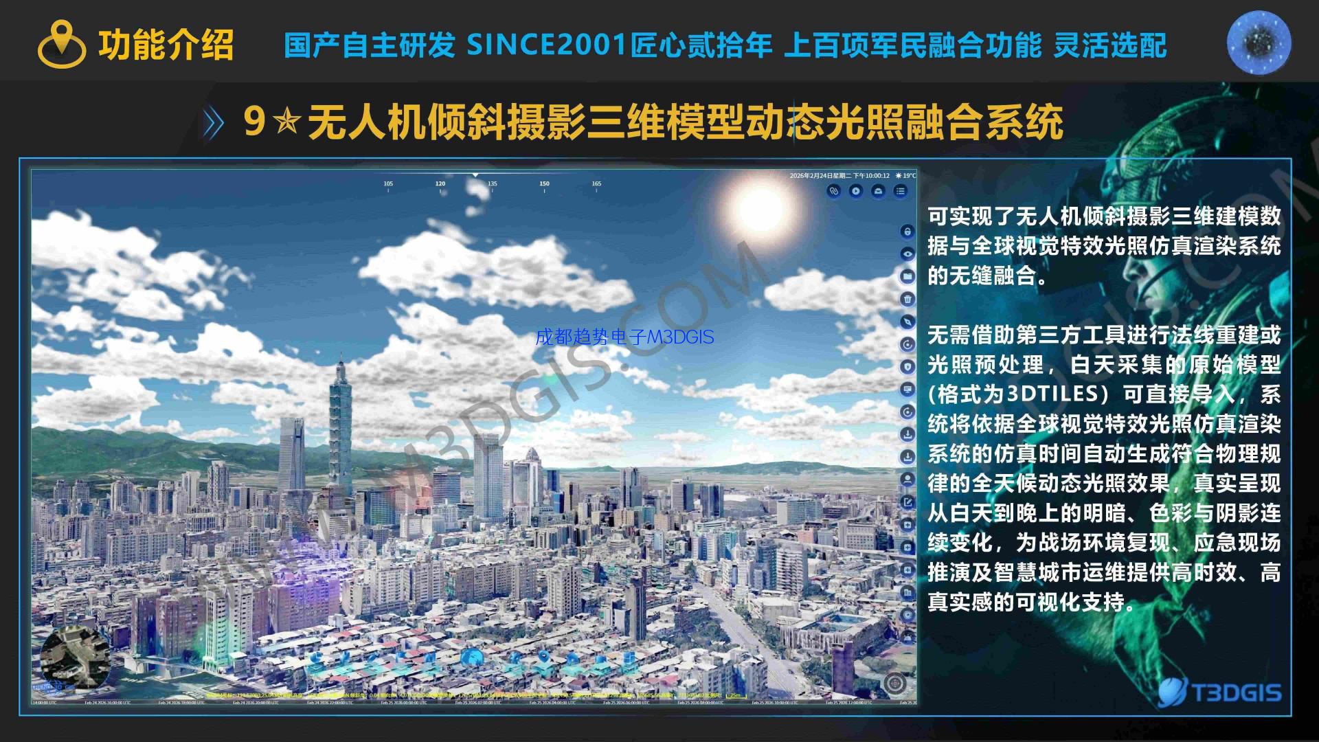T3.0 9无人机倾斜摄影三维模型动态光照融合沙盘系统